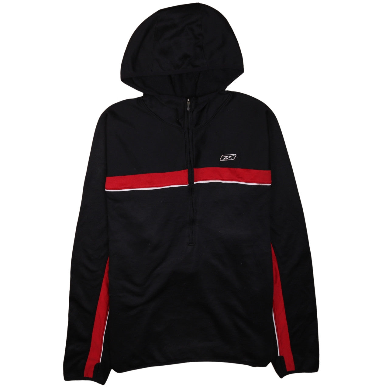 Reebok Men’s Black XL 1/2 Zip Hoodie with Red Stripe Sportswear