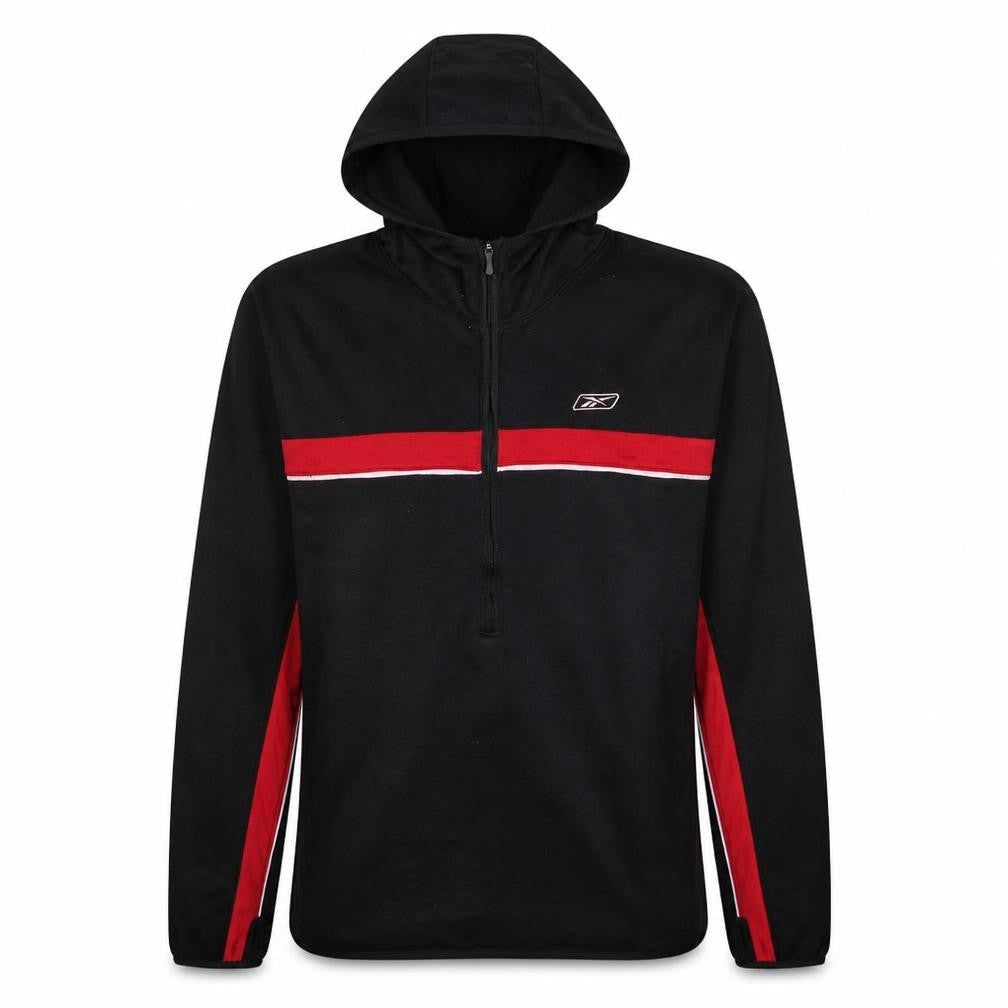 Reebok Men’s Black XL 1/2 Zip Hoodie with Red Stripe Sportswear