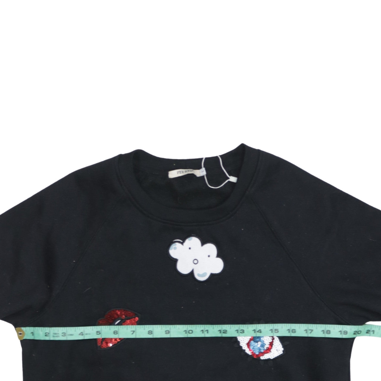FEE RED Womens Black Sequin Graphic Pullover Sweatshirt L