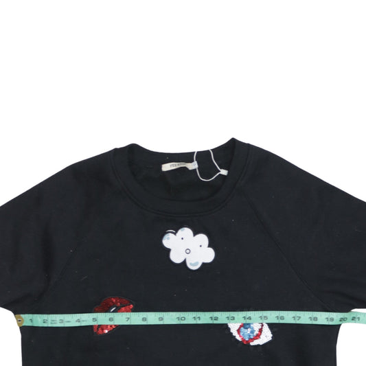 FEE RED Womens Black Sequin Graphic Pullover Sweatshirt L