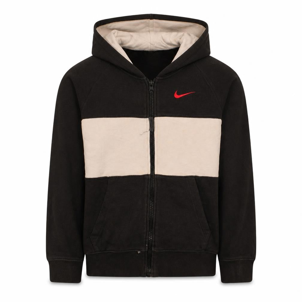 Front view of Nike boys’ black full zip hoodie l 147-158cm colourblock fleece sweatshirt