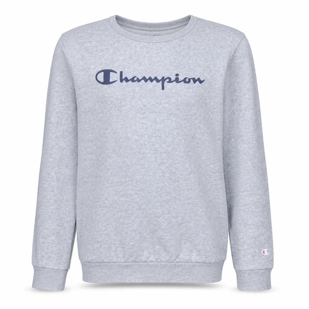 Front view of Champion boys’ grey pullover sweatshirt xl 13-14 years logo crew neck fleece