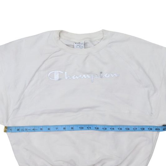 Champion Women's White Small Pullover Sweatshirt Cotton Logo Crew Neck