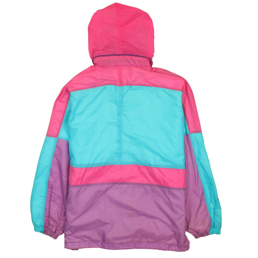 Marc Claire Women's Multicoloured 80s Hooded Windbreaker Jacket Size 10