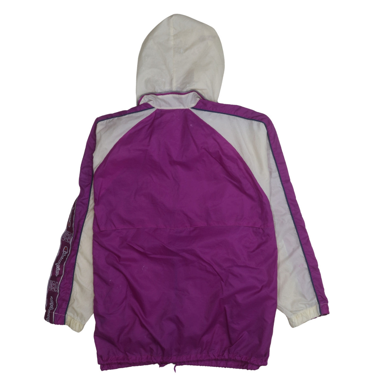 Champion USA Women’s Purple Windbreaker Jacket Size M Retro Hooded Zip Up