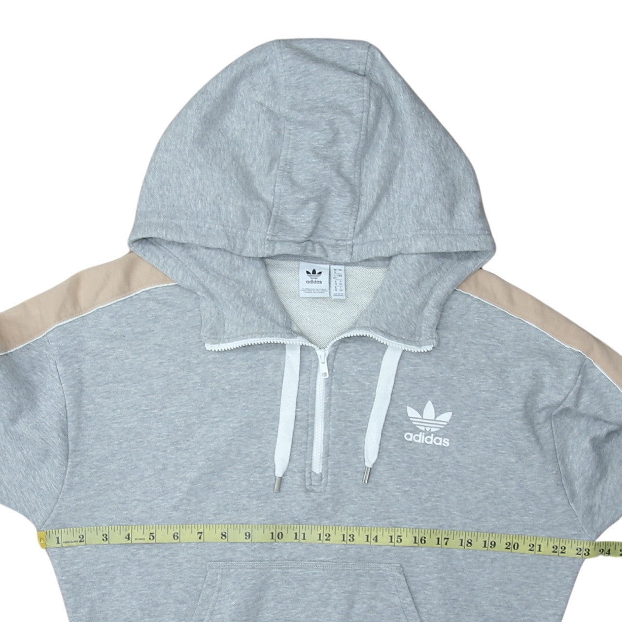 Adidas Womens Grey Beige 1/2 Zip Hooded Sweatshirt UK 12
