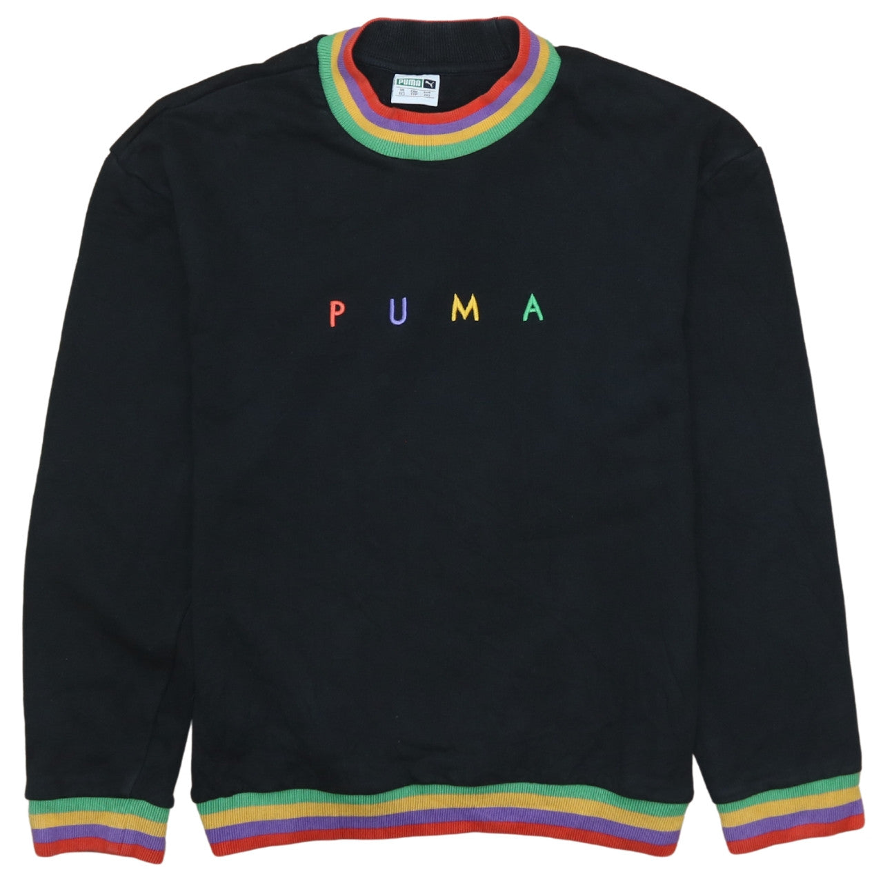 Puma Womens Black XXS Pullover Sweatshirt Rainbow Trim Logo
