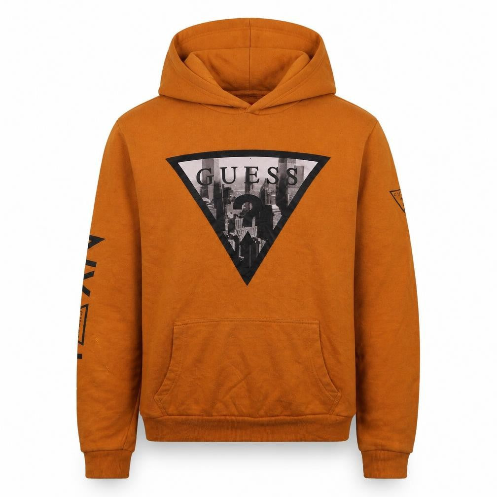 Guess Mens Brown Logo Pullover Hoodie Size S Fleece