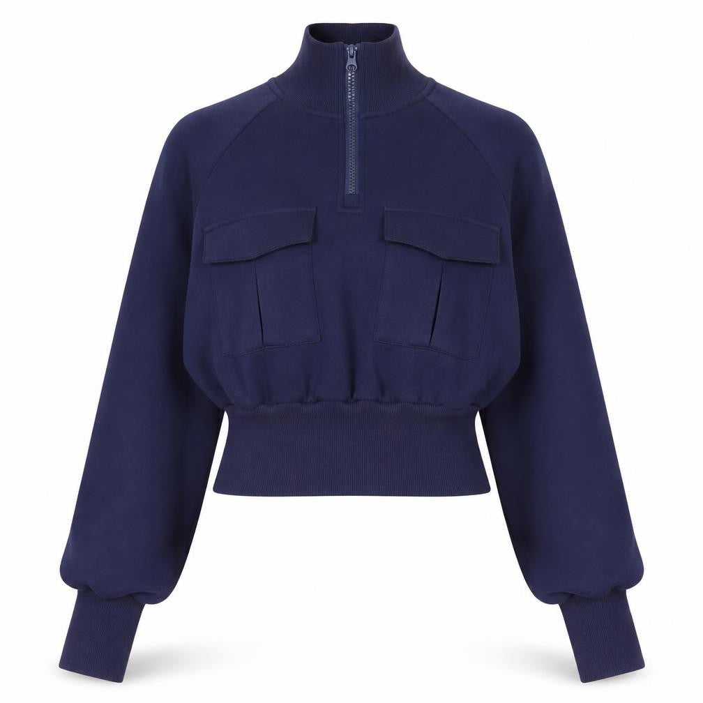 Commense Women Navy 1/4 Zip Pullover Sweatshirt M Cotton Blend