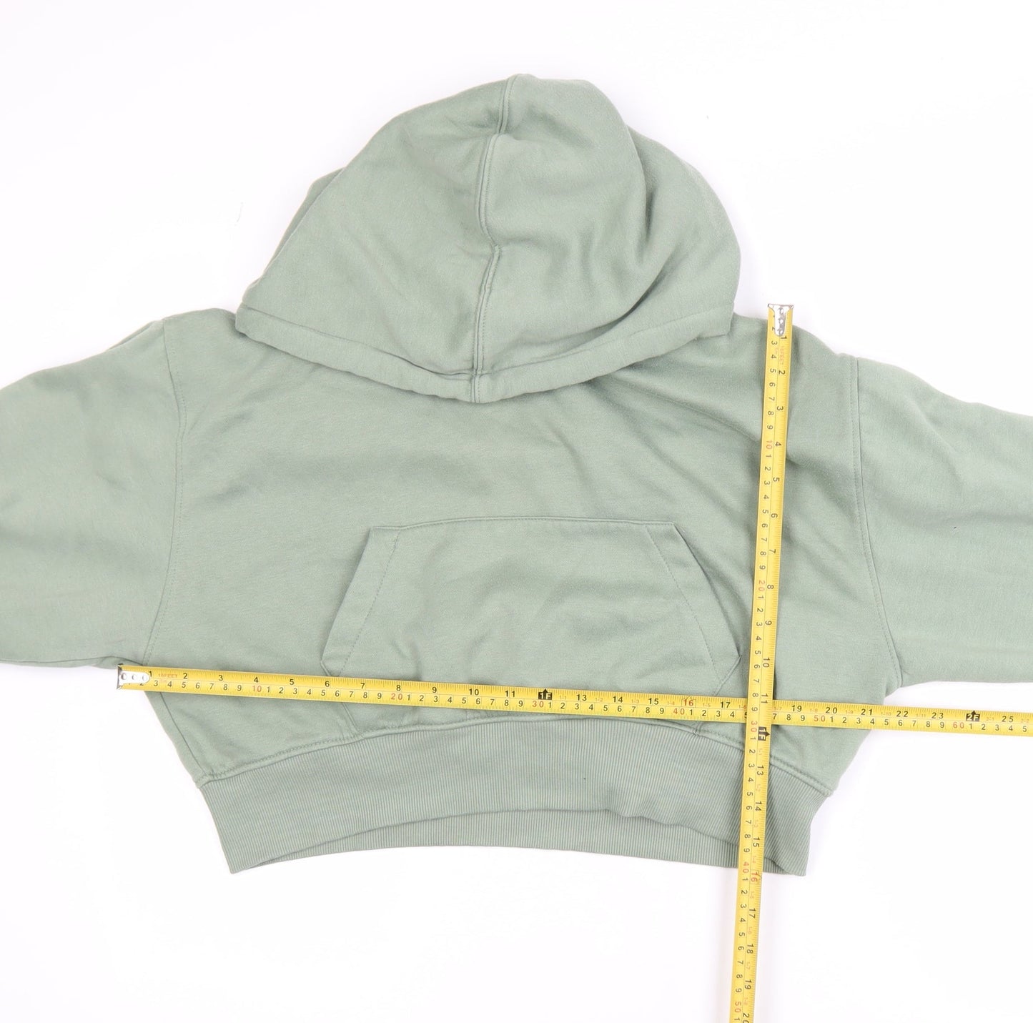 Zara Womens Sage Green L Cropped Pullover Hoodie Cotton Blend