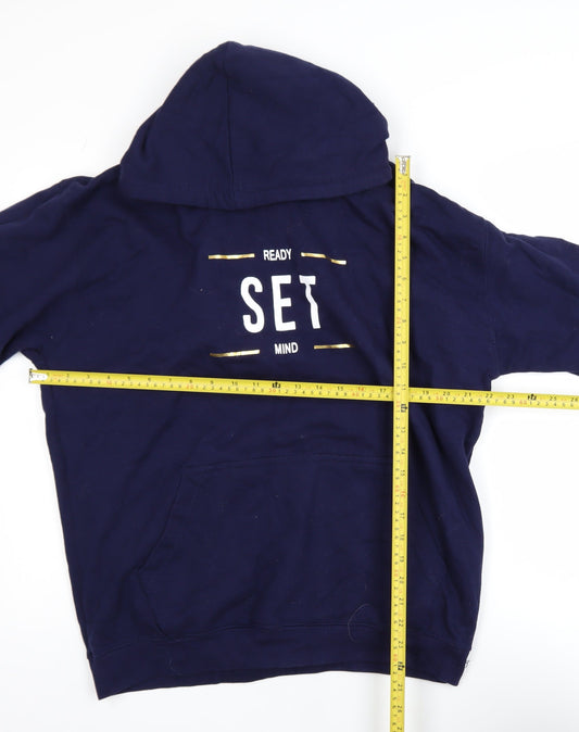Just Hoods Men’s Blue Pullover Hoodie L Graphic Print Fleece