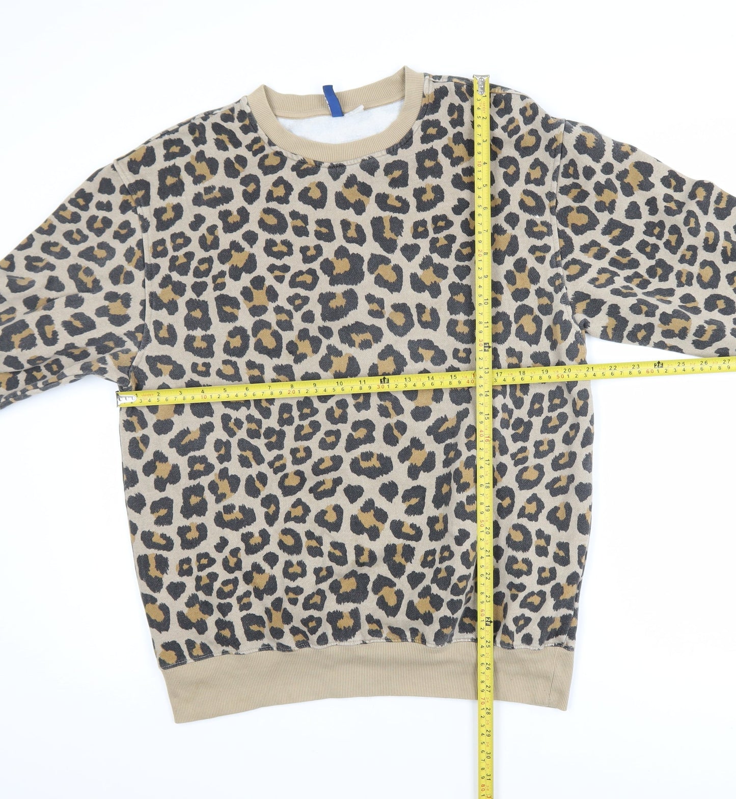 H&M Divided Women Beige Leopard Print Pullover Sweatshirt M