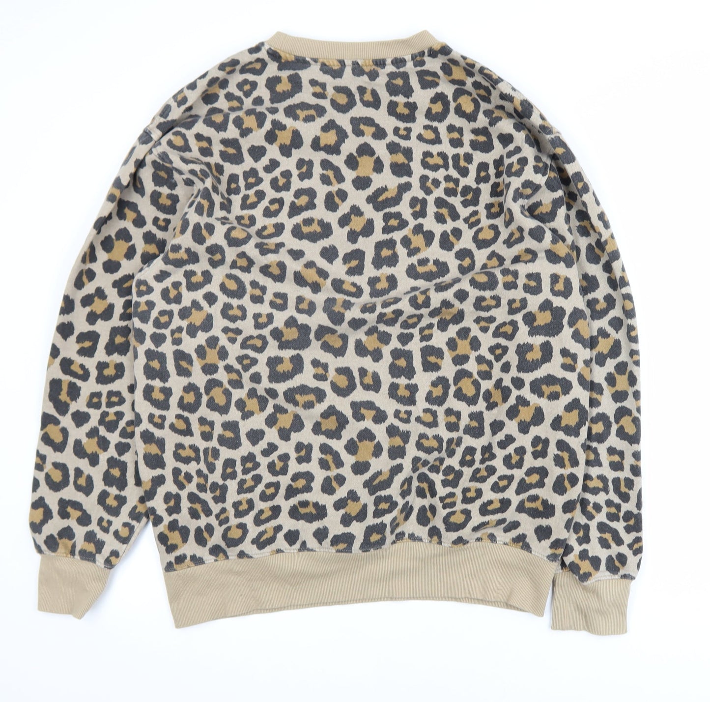 H&M Divided Women Beige Leopard Print Pullover Sweatshirt M