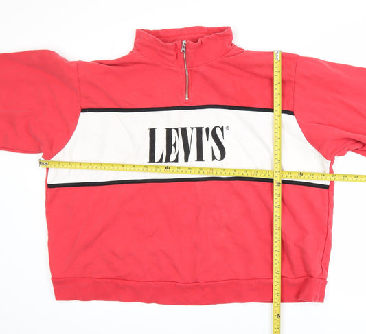 Levi's Women Red 3XL 1/4 Zip Logo Sweatshirt Cotton Casual