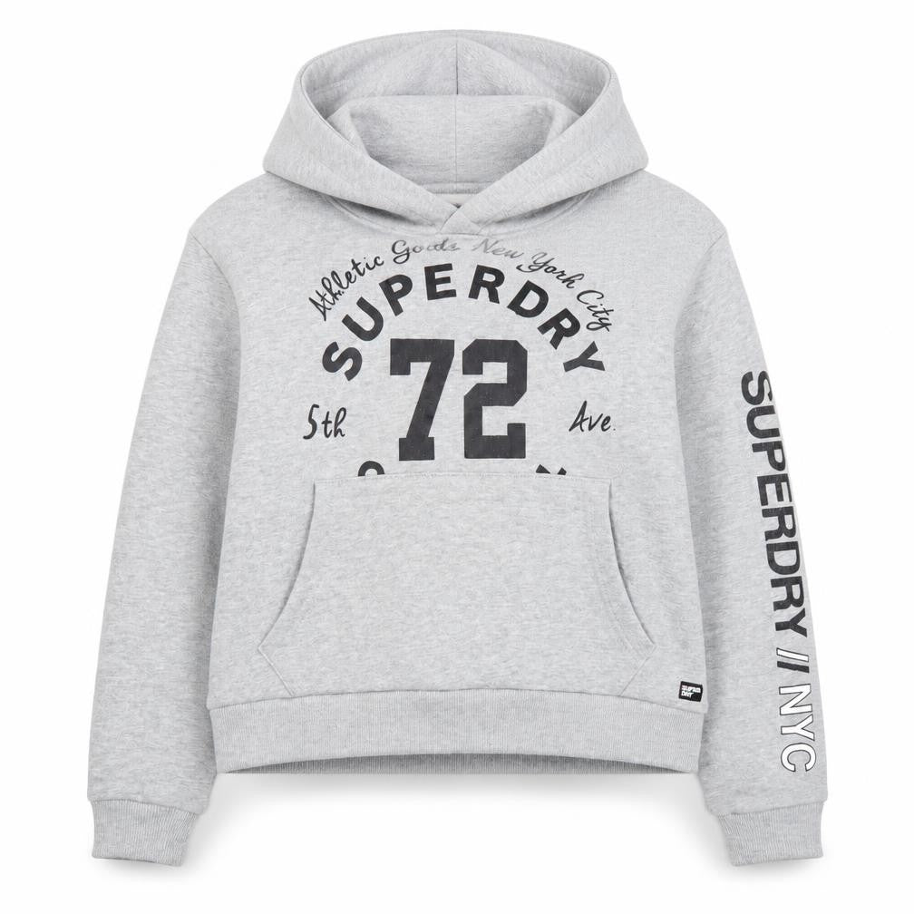 Superdry Women Grey Hoodie Size S Pullover Graphic Print Sweatshirt