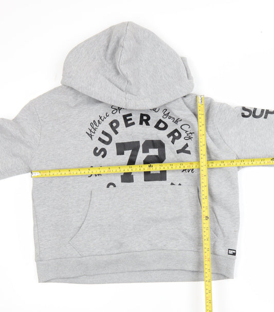 Superdry Women Grey Hoodie Size S Pullover Graphic Print Sweatshirt