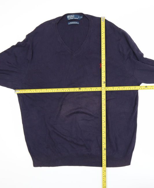 Ralph Lauren Men's Blue V-Neck Cotton Pullover Sweatshirt XL