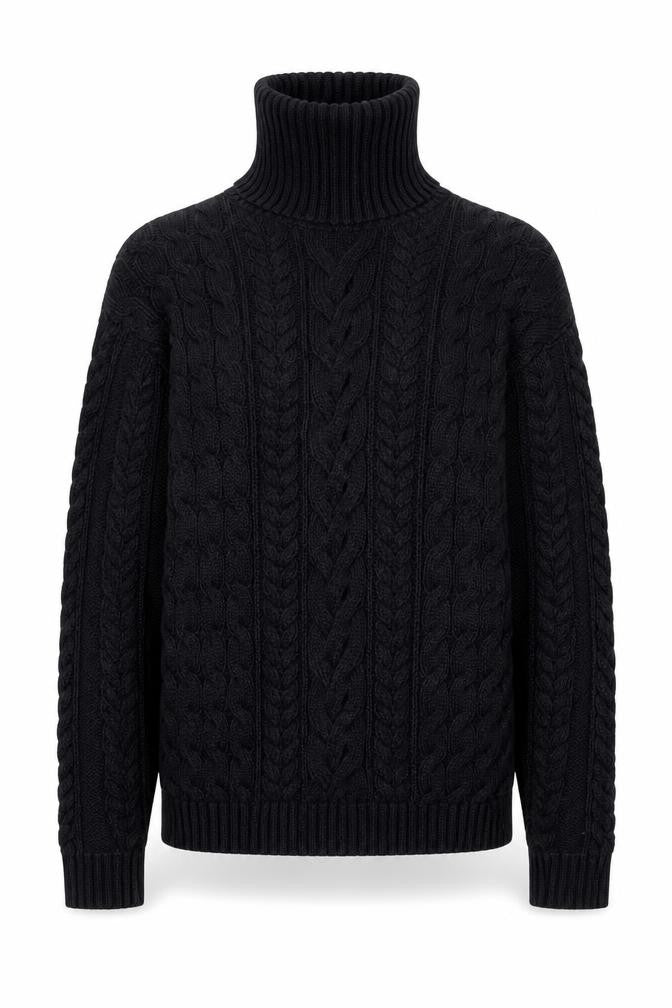 Gap Men's Black Cable-Knit Roll Neck Cotton Jumper Size S