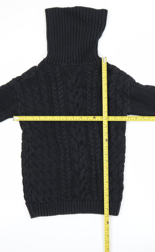 GAP Men's Black Cable-Knit Roll Neck Cotton Jumper Size S