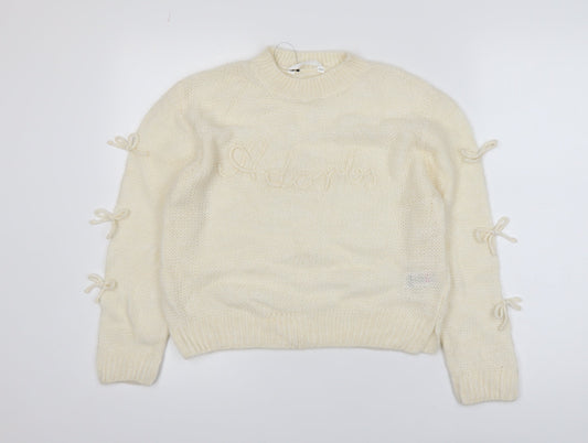 Marks and Spencer Girls Ivory Bow Knit Jumper 12-13 Years Acrylic Blend