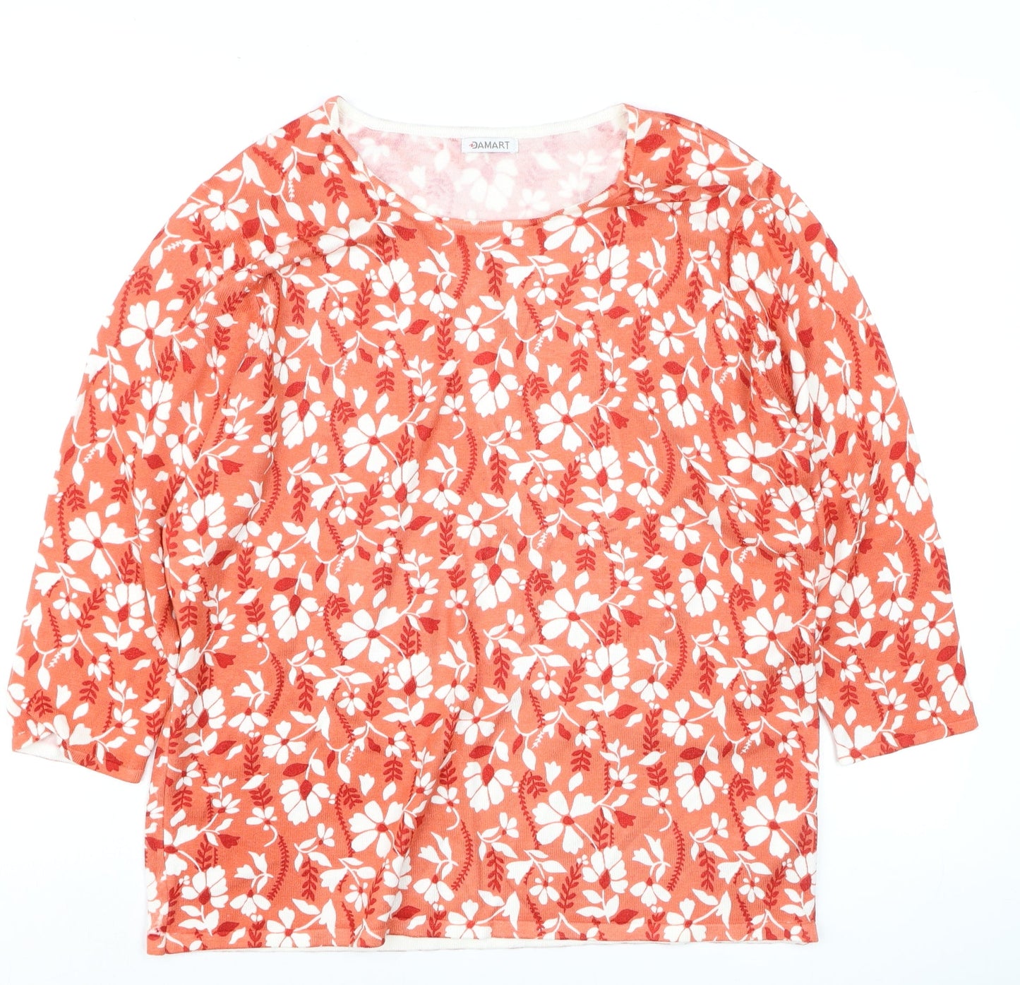 Damart Women Orange Floral 3/4 Sleeve Pullover Jumper Size L