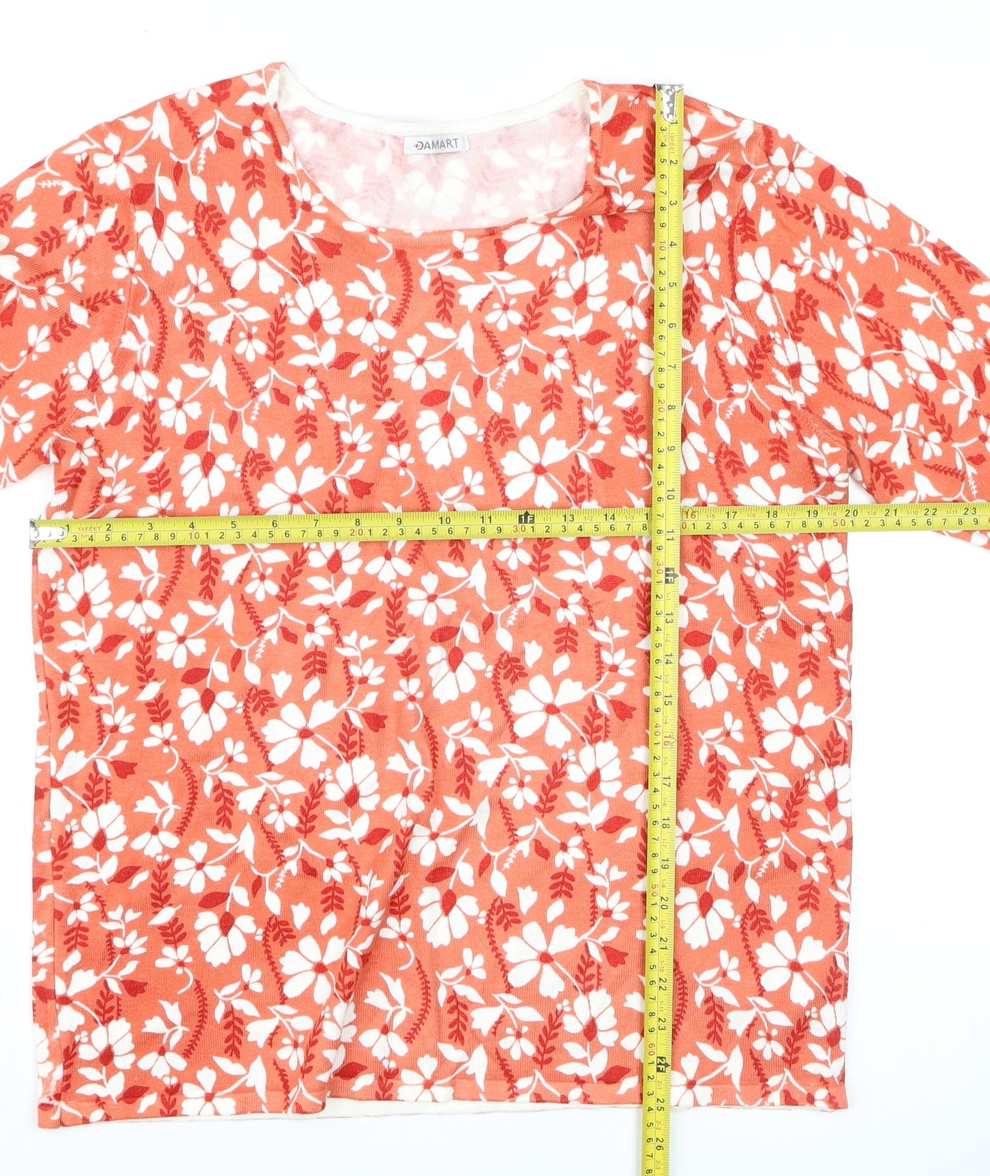Damart Women Orange Floral 3/4 Sleeve Pullover Jumper Size L