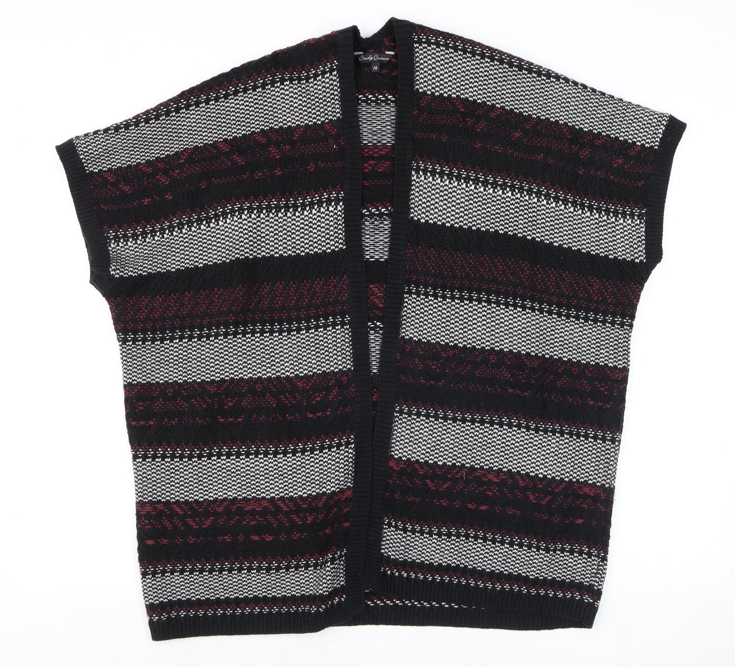 Candy Couture Girls Black and Red Striped Open Knit Cardigan 14 Years