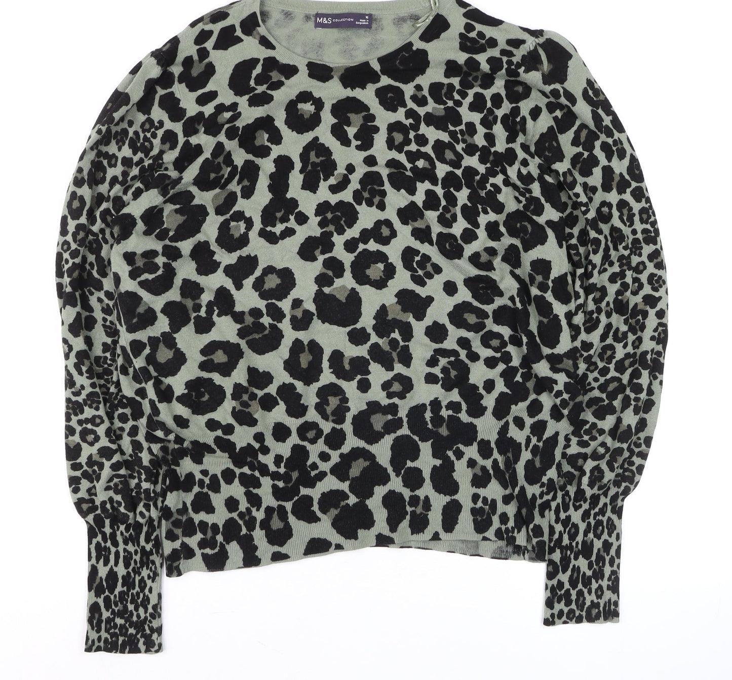Marks and Spencer Women’s Green Leopard Print Cotton Jumper Size 16