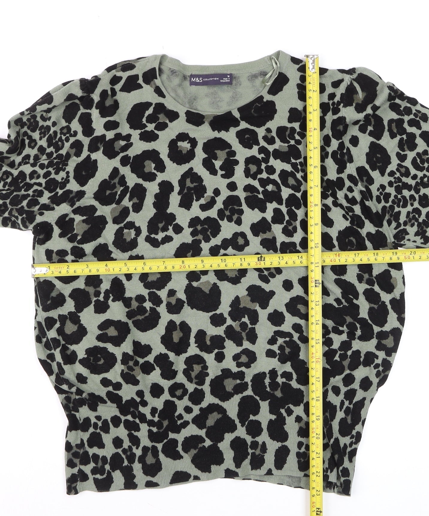 Marks and Spencer Women’s Green Leopard Print Cotton Jumper Size 16