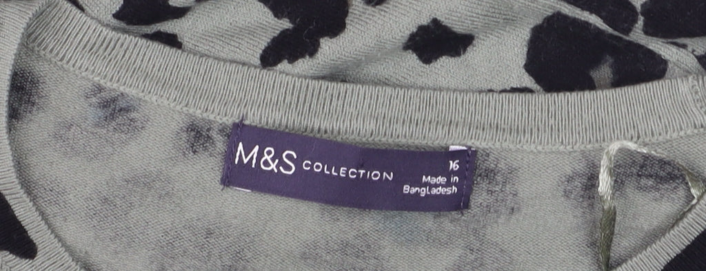 Marks and Spencer Women’s Green Leopard Print Cotton Jumper Size 16