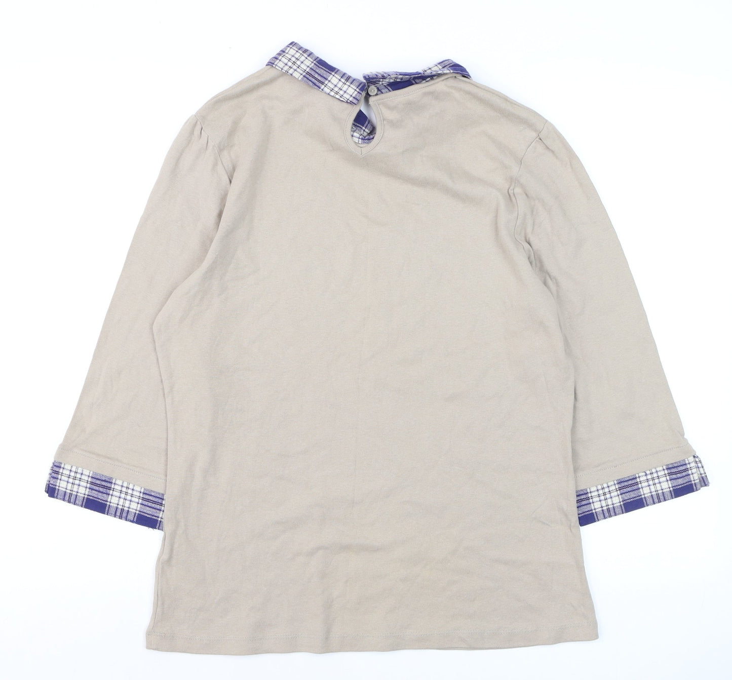 Cotton Traders Women Beige Collared 3/4 Sleeve Pullover Jumper Size 18