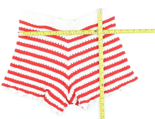 ASOS DESIGN Women Red White Striped Knit Shorts Size S