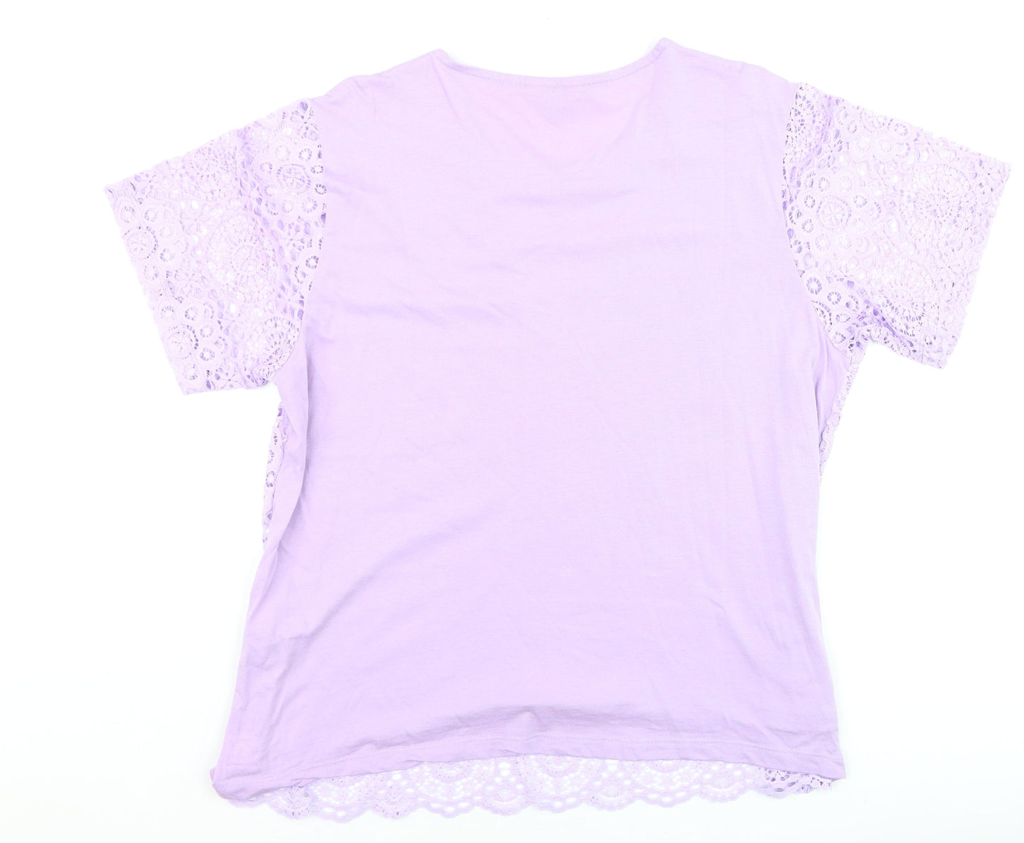 Cotton Traders Womens Purple Lace Short Sleeve T-Shirt Size 14