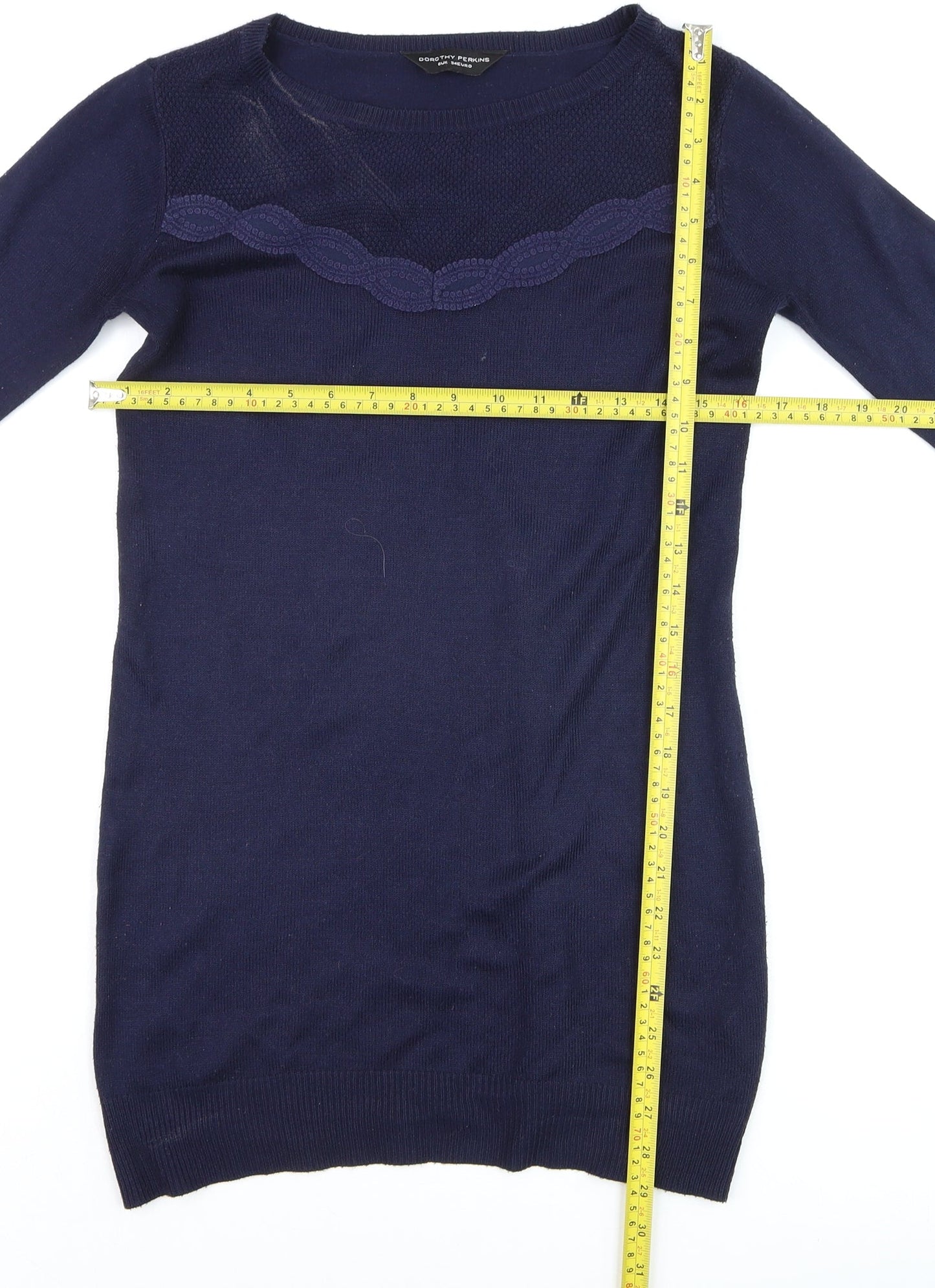 Dorothy Perkins Womens Navy Blue Size 6 Jumper Long Sleeve Crew Neck Knit