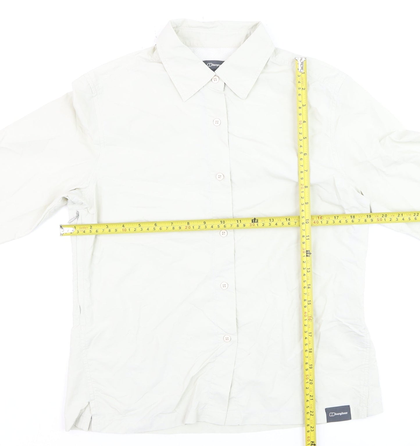 Berghaus Women Beige Size 12 Long Sleeve Nylon Button-Up Shirt