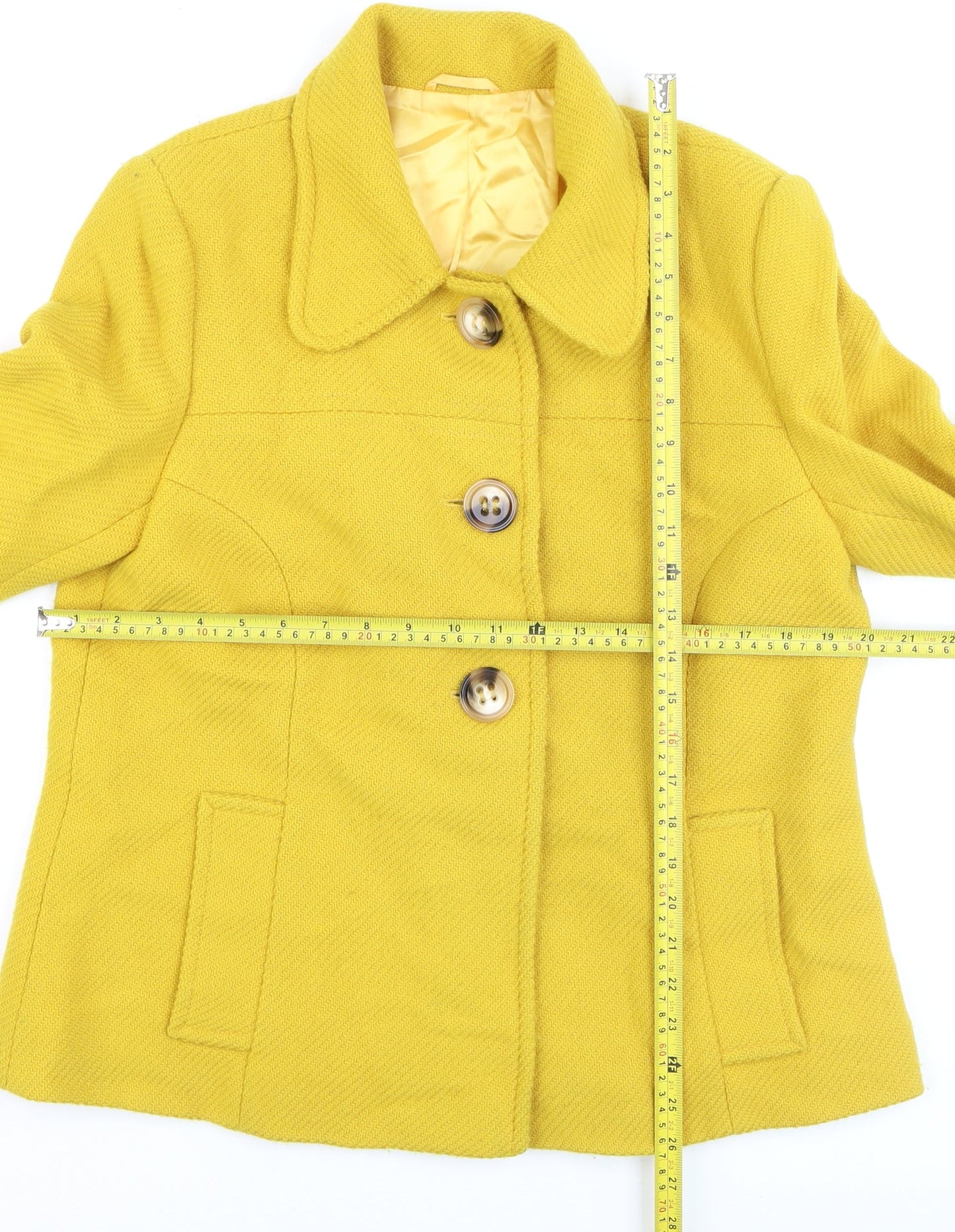 Hobbs Women's Yellow Wool Short Overcoat Size 14 Classic Style