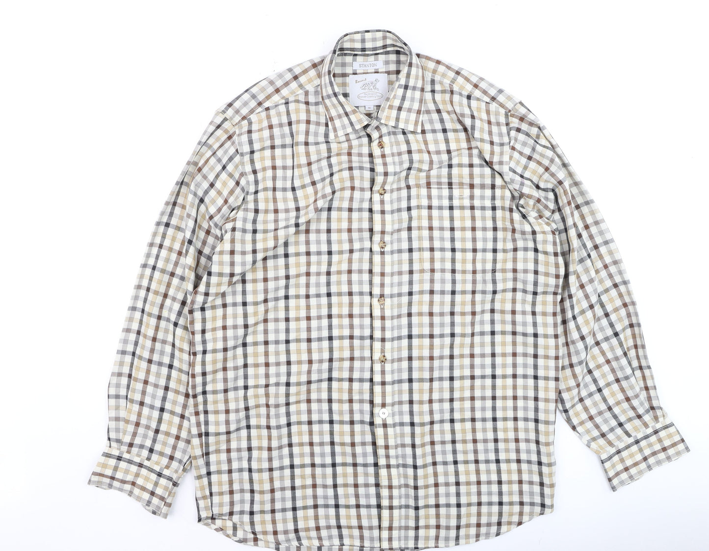 Bonart Women Brown Check Long Sleeve Button-Up Cotton Blend Shirt Size 16