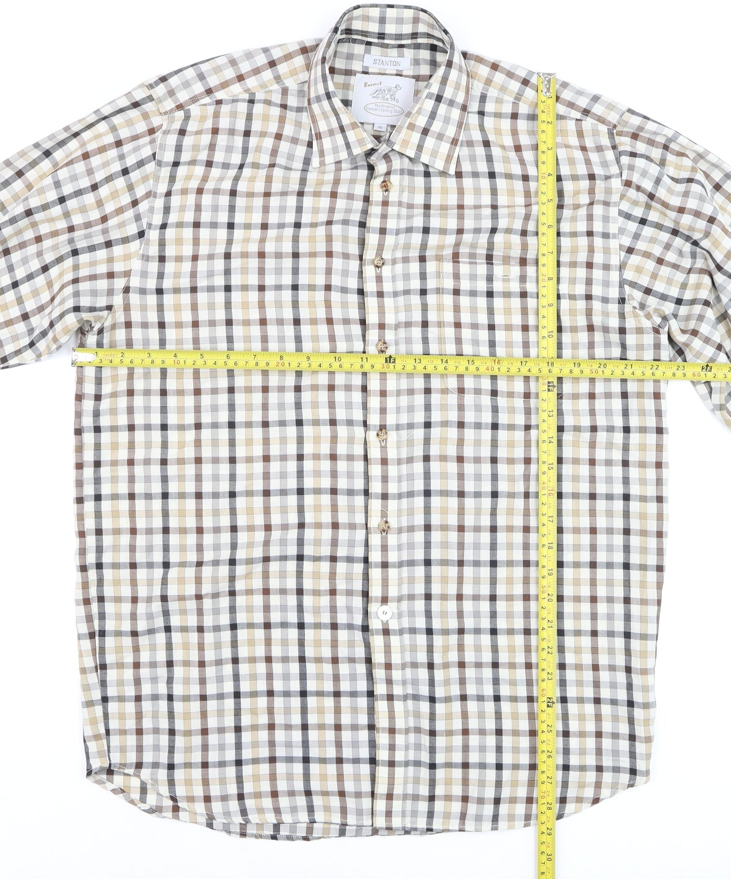 Bonart Women Brown Check Long Sleeve Button-Up Cotton Blend Shirt Size 16