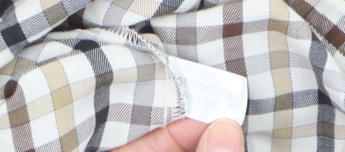Bonart Women Brown Check Long Sleeve Button-Up Cotton Blend Shirt Size 16