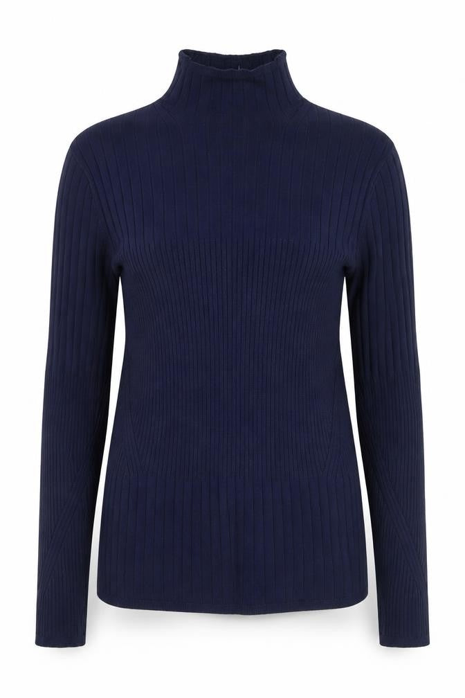 Marks and Spencer Womens Blue Ribbed Mock Neck Jumper Size 14