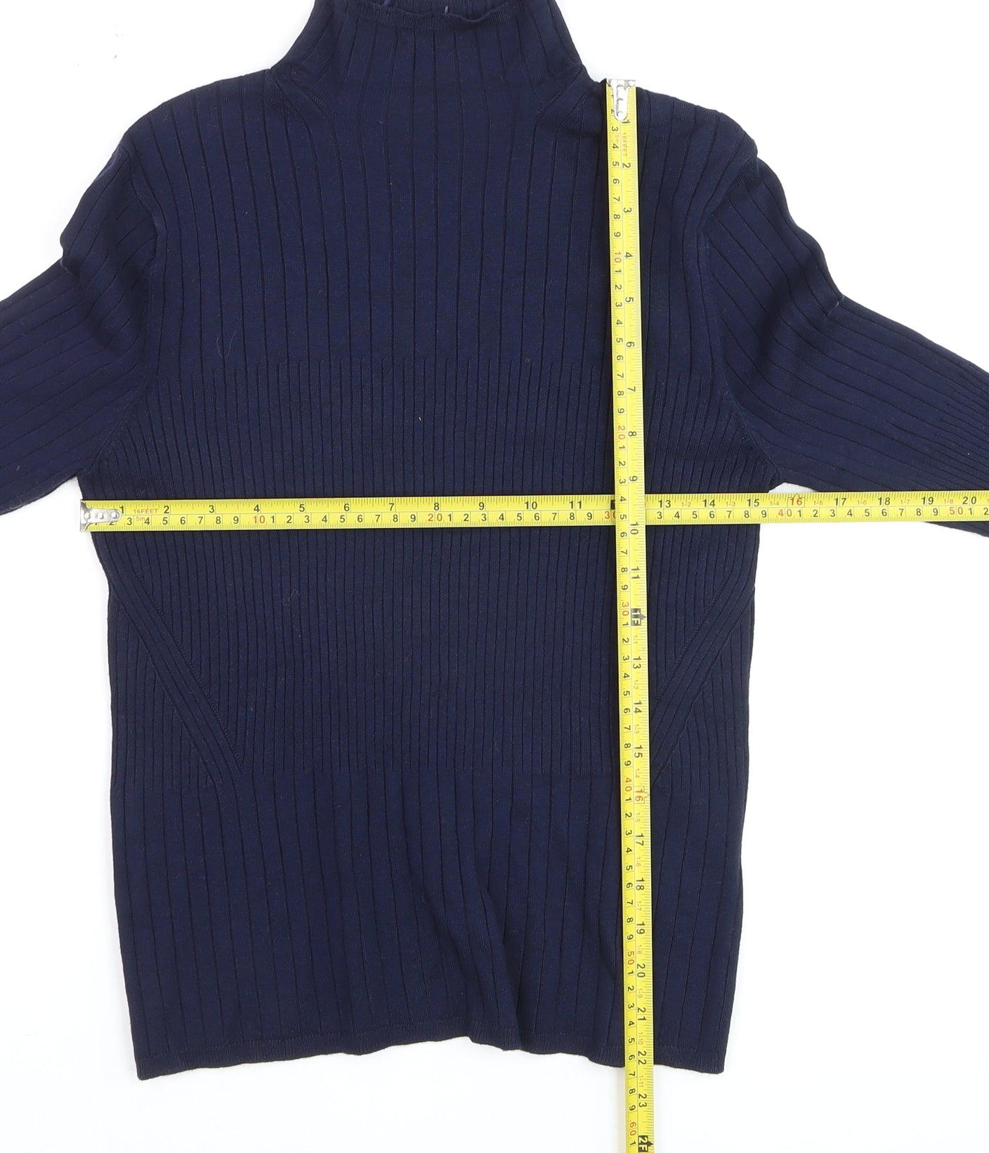 Marks and Spencer Womens Blue Ribbed Mock Neck Jumper Size 14