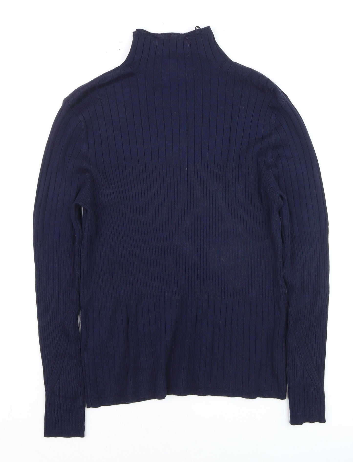 Marks and Spencer Womens Blue Ribbed Mock Neck Jumper Size 14