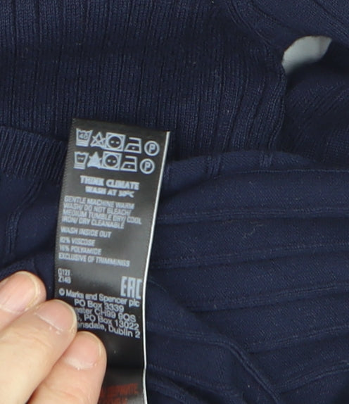 Marks and Spencer Womens Blue Ribbed Mock Neck Jumper Size 14