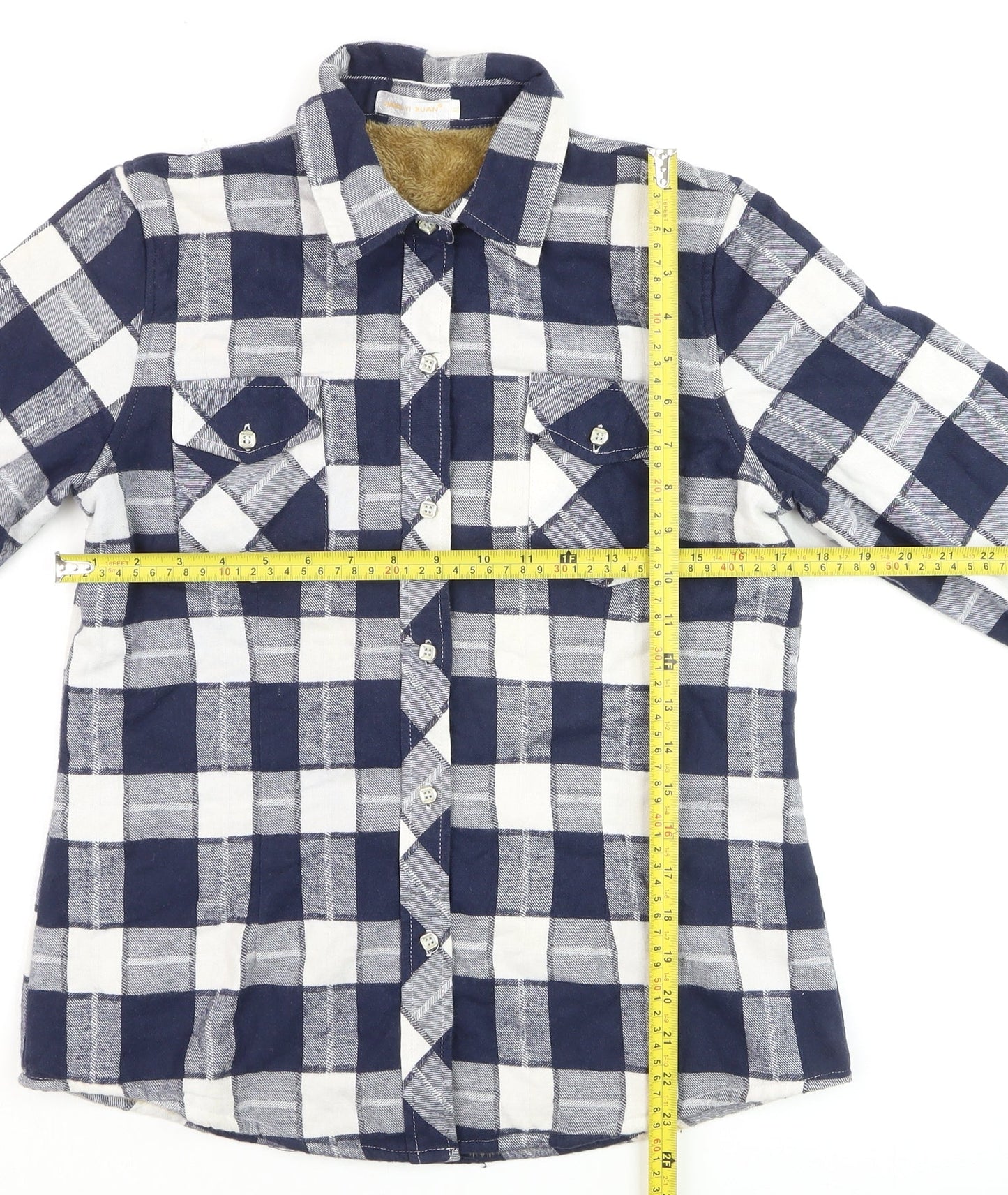 JIANG VI XUAN Boys Blue Check Flannel Long Sleeve Button-Up Shirt XL