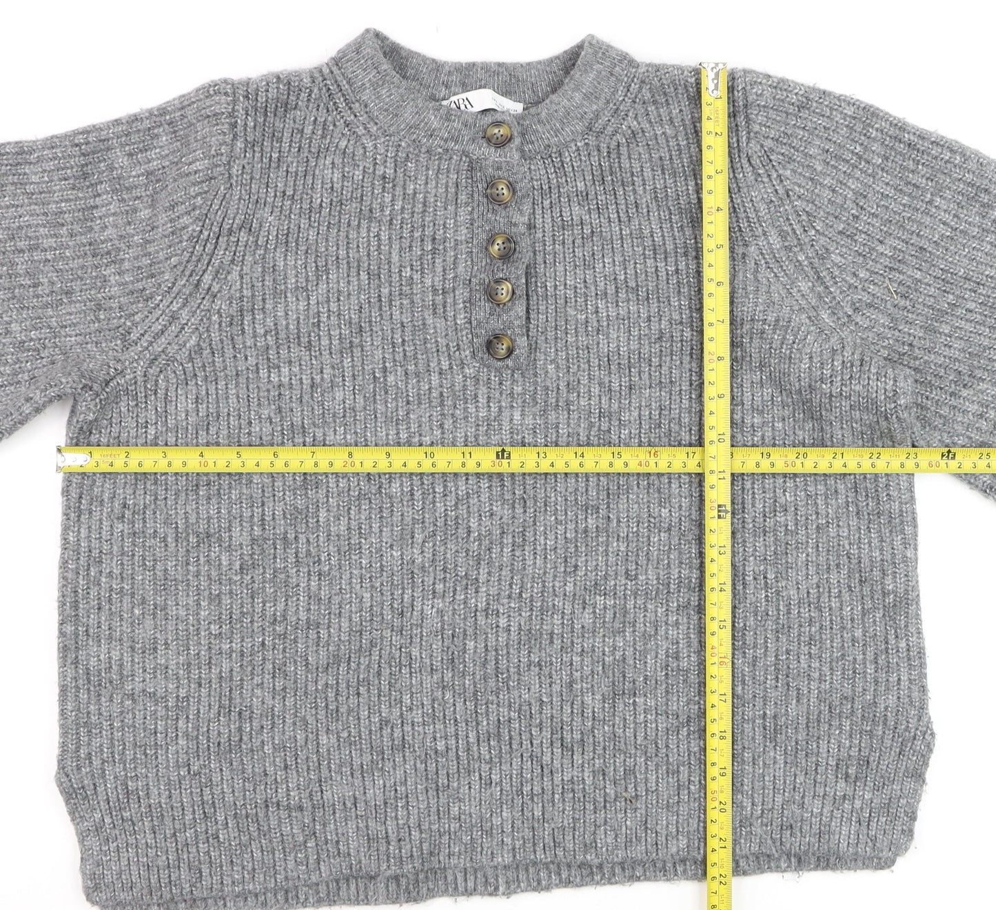 Zara Women Grey Wool Blend Henley Jumper Size S