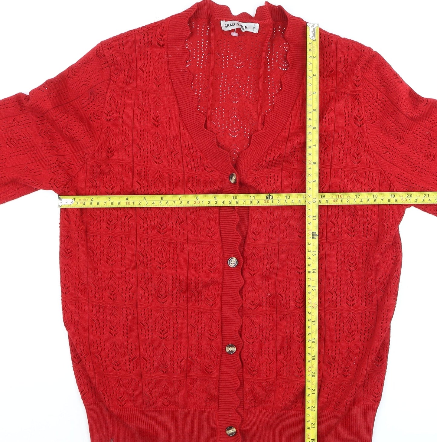 Grace Karin Women's Red V-Neck Open-Knit Cardigan XL