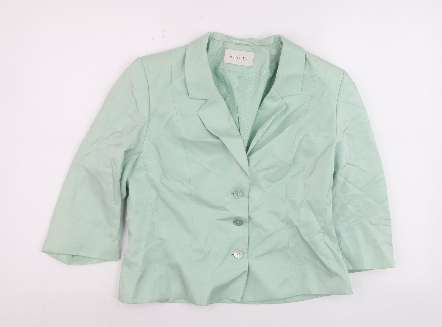 Minuet Women’s Mint Green Blazer UK 12 3/4 Sleeve Classic Formal Jacket