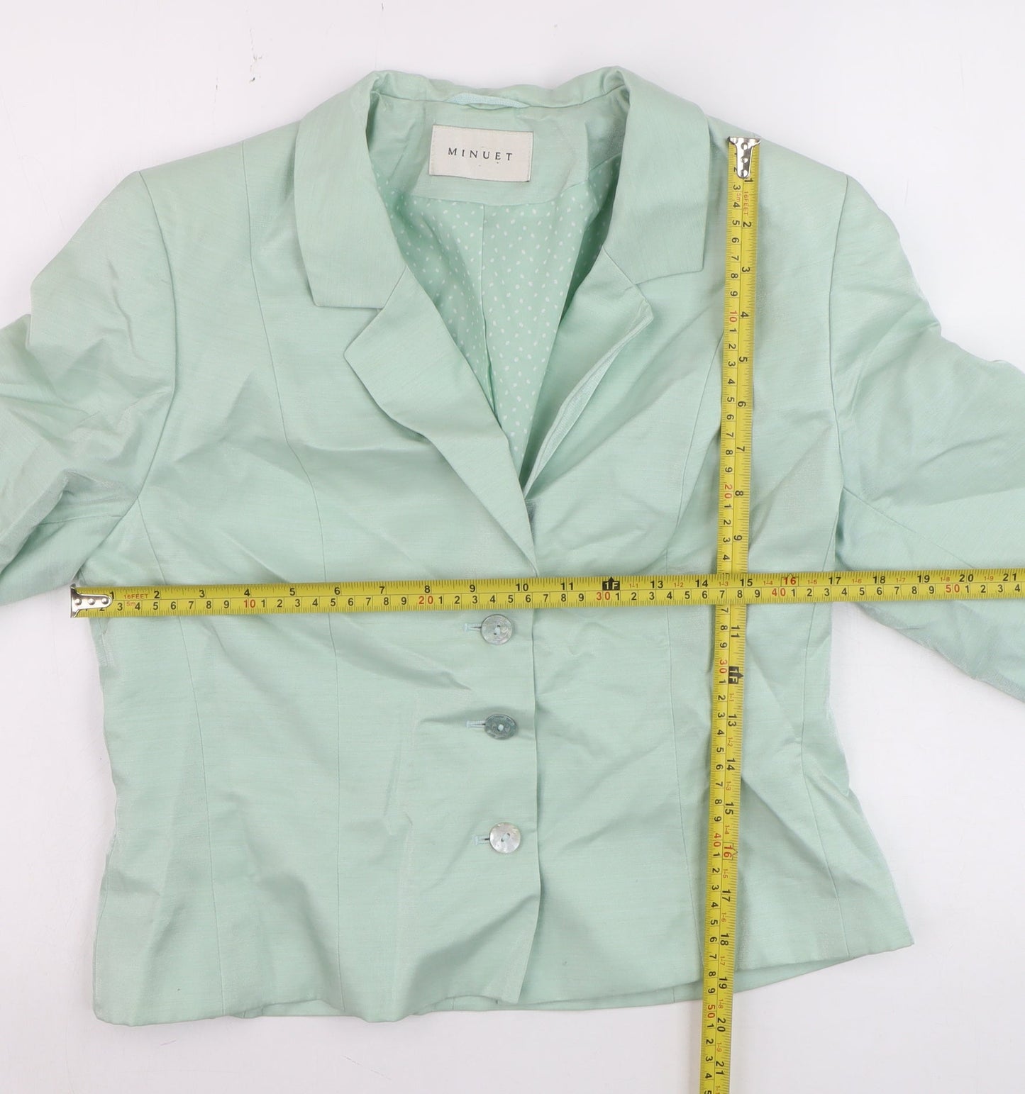Minuet Women’s Mint Green Blazer UK 12 3/4 Sleeve Classic Formal Jacket