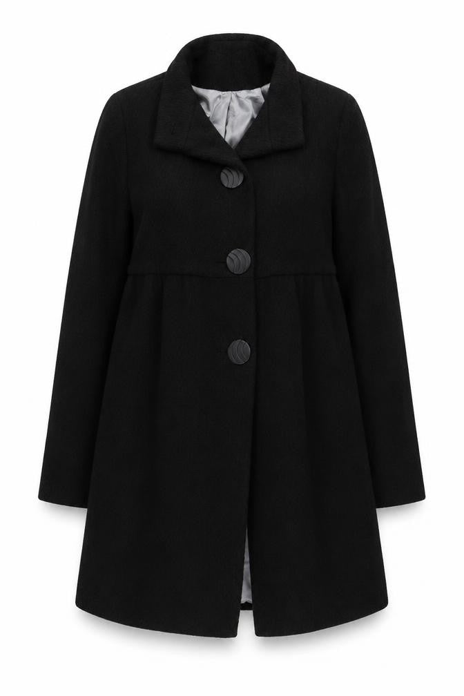 MKI Women's Black Wool Blend Mid-Length Overcoat Size 12