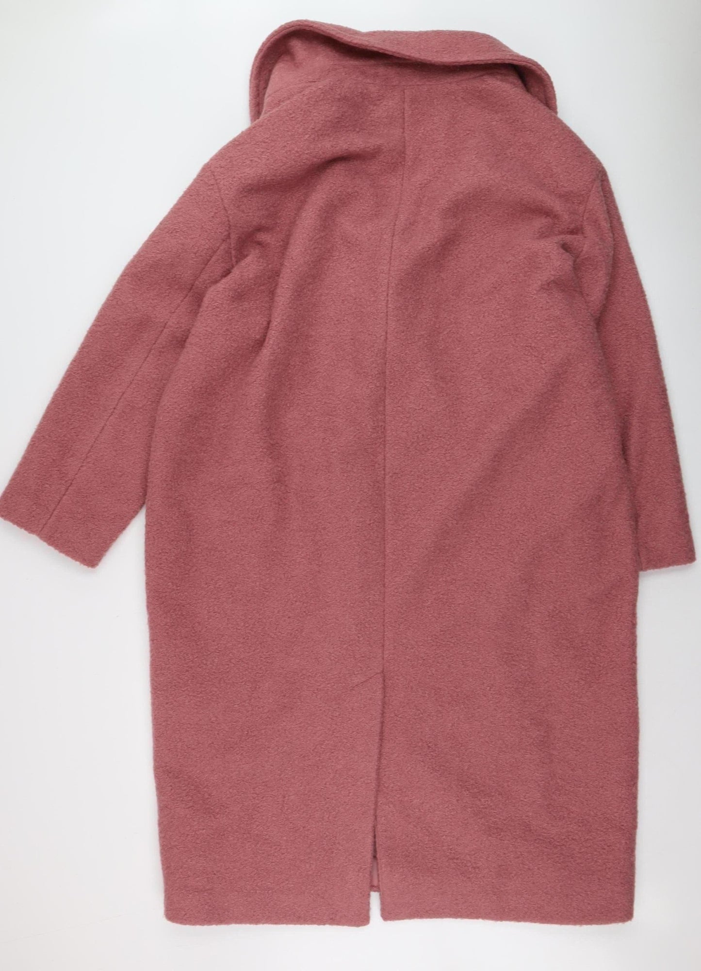 Primark Women’s Pink Long Overcoat Lined Wool-Look Coat Size L 14–16